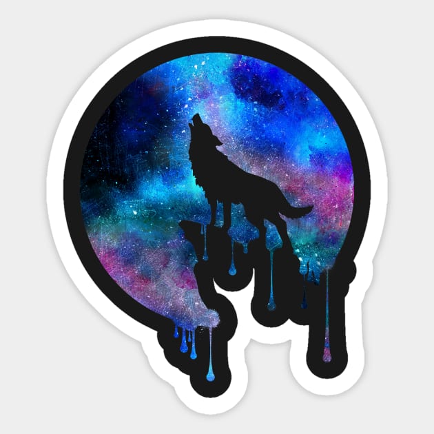 Howling Wolf Moon Space Galaxy Drips Hipster Trend Gift T-Shirt Sticker by CheesyB